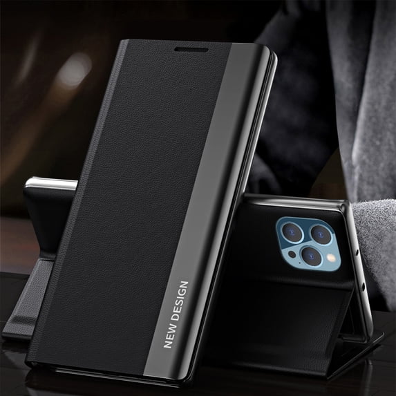 AUshell for iPhone 15 Pro Case (6.1" 2023), PU Leather Magnetic Stand Holder Holster Full Protection Platin Frame Anti-scracth/Shockproof TPU Shell for iPhone 15 Pro, Black