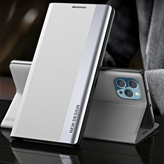 AUshell for iPhone 15 Pro Case (6.1" 2023), PU Leather Magnetic Stand Holder Holster Full Protection Platin Frame Anti-scracth/Shockproof TPU Shell for iPhone 15 Pro, White