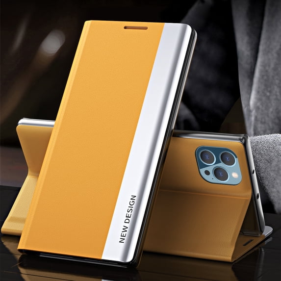 AUshell for iPhone 15 Pro Case (6.1" 2023), PU Leather Magnetic Stand Holder Holster Full Protection Platin Frame Anti-scracth/Shockproof TPU Shell for iPhone 15 Pro, Yellow