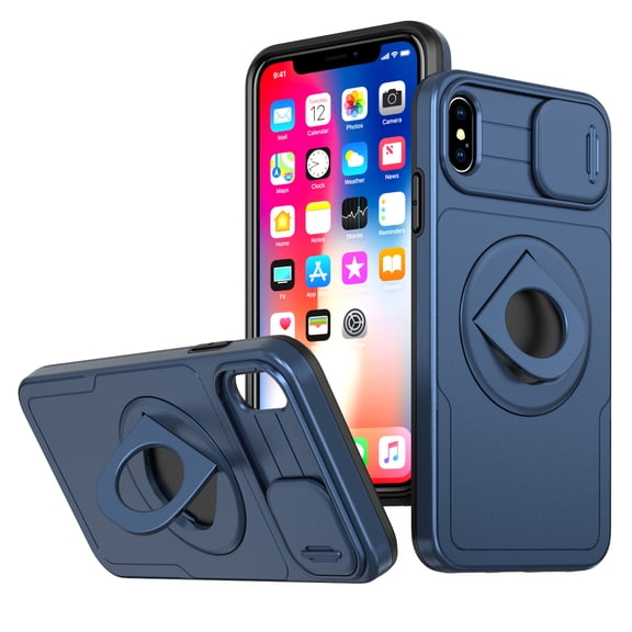 AUshell for iPhone Xs Max Case, Slide Camera Window Compatible wth MagSafe Rotating Kickstand Ring Silicone Military-grade Drop Resistant for iPhone Xs Max Magnetic Shockproof Shell, Blue