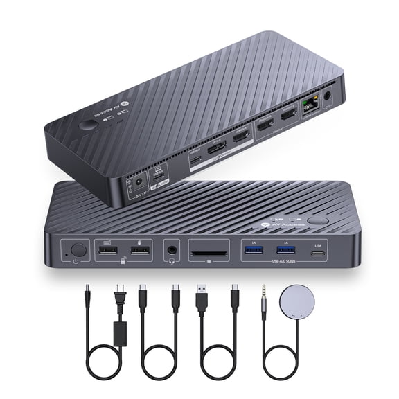 AV Access Docking Station Dual Monitor for Laptop & Desktop, KVM Switch 2 Monitors 2 Computers with Ethernet, EDID, 4K@60Hz Dual Display, 4xUSB-A, 1xUSB-C, Power Supply for Laptop, Audio, SD