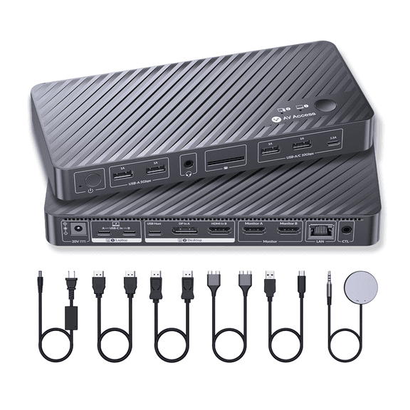 AV Access KVM Switch Docking Station for MacBook, USB-C KVM Switch 2 Monitors 2 Computers, 4K Dual HDMI Displays, 1 Laptop+1 Desktop, Ethernet, 100W Power Delivery, EDID Emulation(iDock  M10)