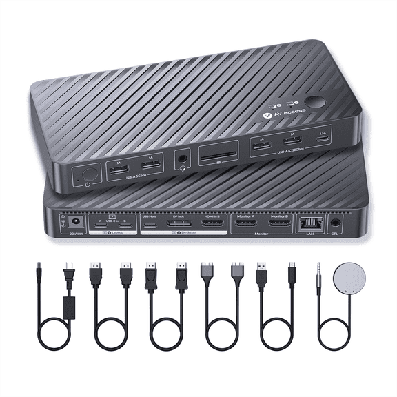 AV Access KVM Switch Docking Station for MacBook, USB C KVM Switch 2 Monitors 2 Computers, 4K Dual HDMI Displays, 1 Laptop+1 Desktop, Ethernet, 100W Power Delivery, EDID Emulation(iDock  M10)