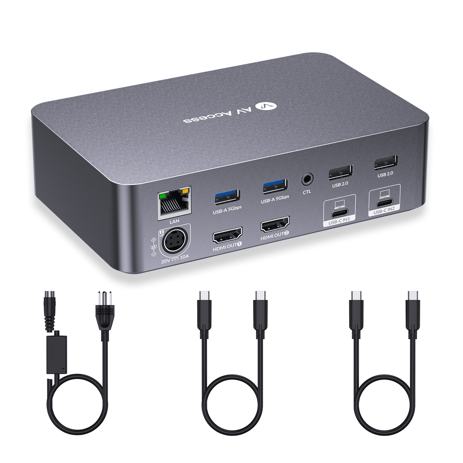 v AV Access USB-C KVM Switch Docking Station for 2 Laptops, 4K