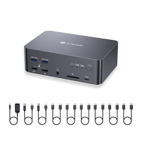 (desktop only)AV Access 8K KVM Switch Docking Station for 2 PCs & Triple Monitor, with 6 DP Cables, DisplayPort 2.0, 1G Ethernet, USB 3.0, 4K@165/144Hz, 2K@144Hz for Gaming & Home Office(iDock D23 )