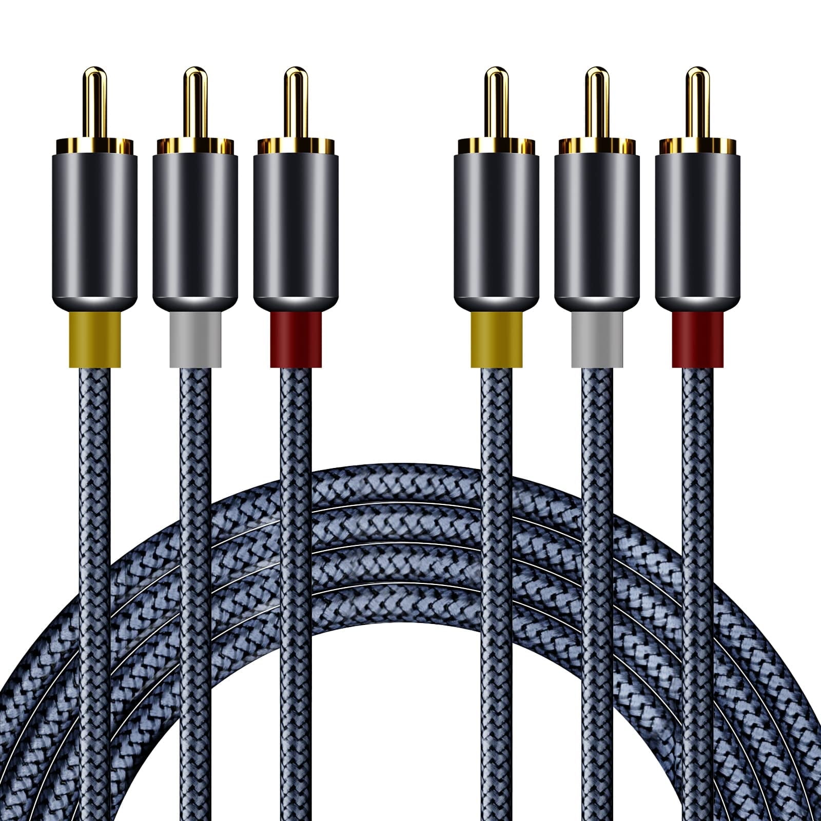 AV Cable, 3RCA to 3RCA Stereo Audio Video Cable Nylon Braided Composite ...