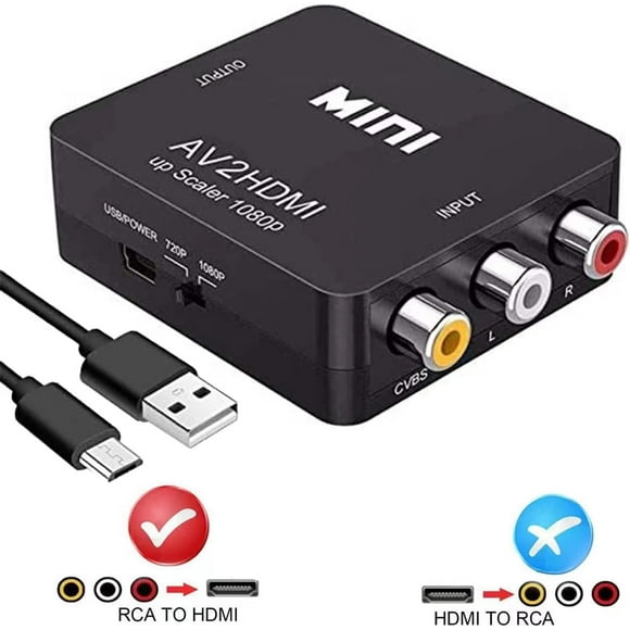 AV to HDMI Converter,AV to HDMI Converter, 1080P Mini Composite CVBS AV to HDMI Video Audio Converter Supporting PAL/NTSC for PC Laptop Xbox Wii PS2 PS3 TV STB VHS VCR Camera DVD