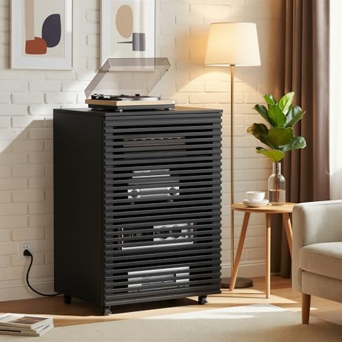 AV Media Cabinet, 5-Tier AV Media Stand with Grille Door and Adjustable Shelves, Stereo Cabinet Audio Video Stand for Living Gaming Room$$Furniture