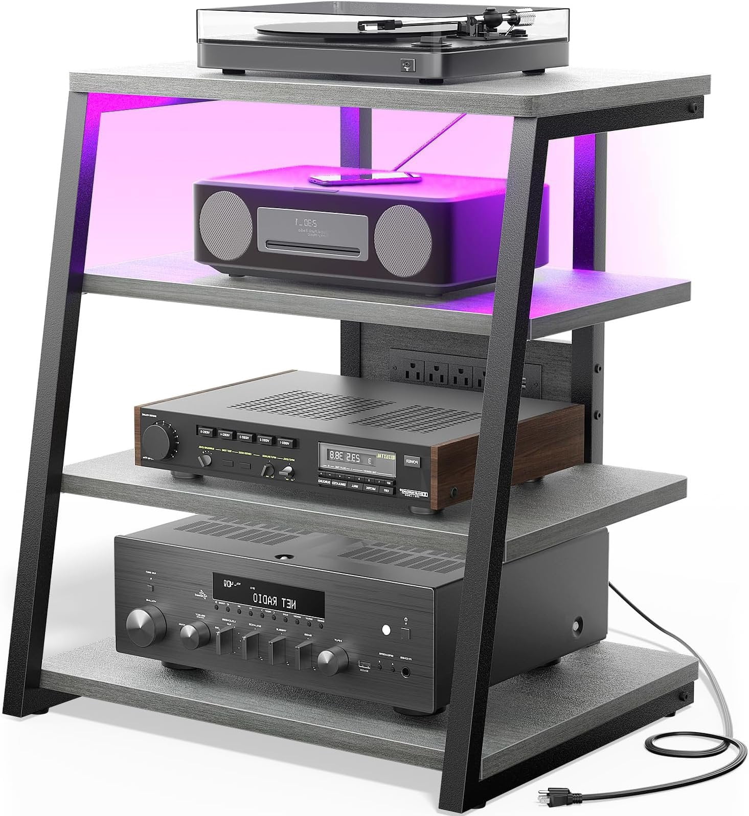 AV Media Stand with Outlets, Stereo Stands and Racks with Vinyl Storage ...