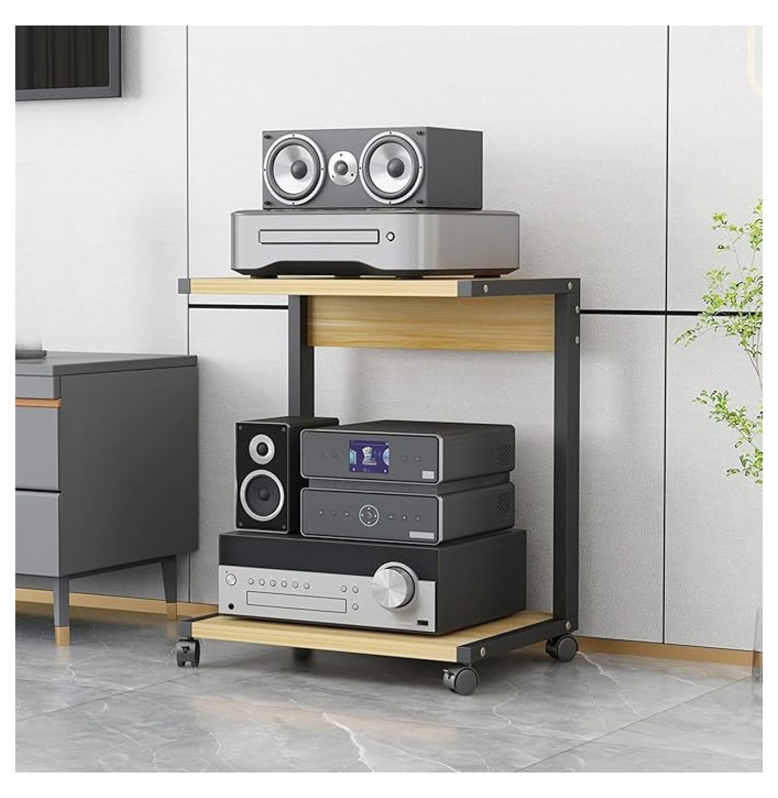 AV Media Stand with Wheels, 2-Tier Audio-Video shelving, Modern Console ...