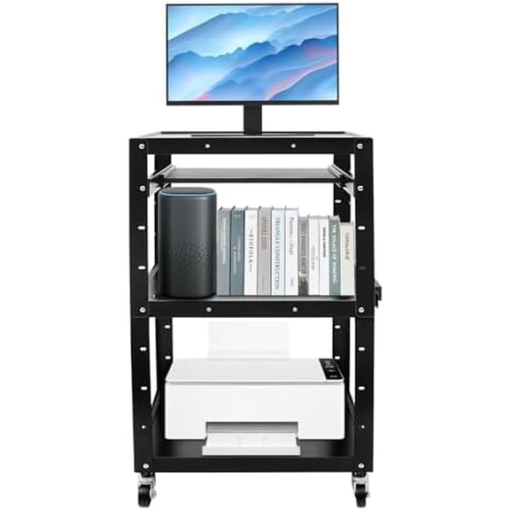 AV Presentation Cart with Keyboard Tray, Heavy Duty Mobile Workstation with Wheels for Video Projector, Laptop Computer, Media Cart for School Classroom Office$$Office