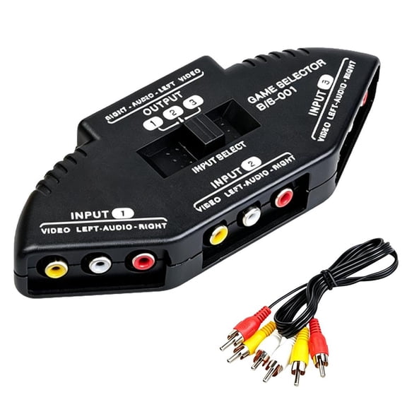 AV Switch Selector, 3-In 1-Out and 2-In 1-Out Audio Video Splitter, Converter with Cable, Style A