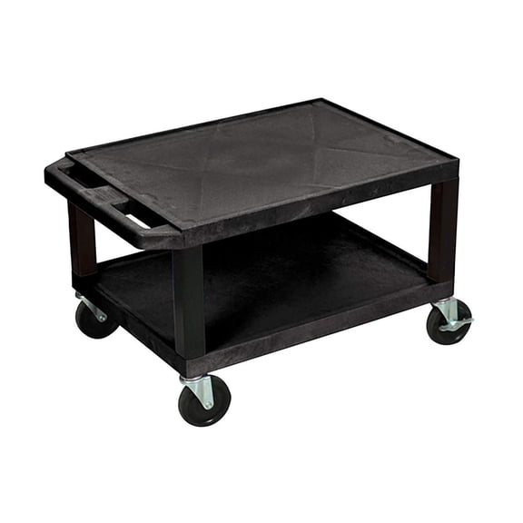 AV Utility Cart with Electrical Outlet, 2-Shelf Rolling Cart - Black