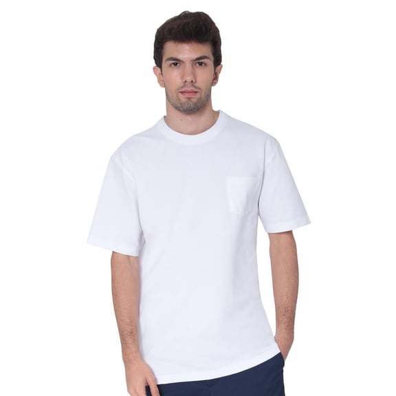 AVA Athletica Men's Cotton Classic Fit Round Neck&nbsp;Soft T-Shirt with Pocket; Pure White; XL
