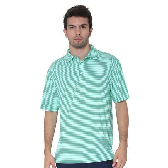 AVA Athletica Men's Polo Collar Moisture-Wick Active Wear Fine Striped T-Shirt; Jade; XL