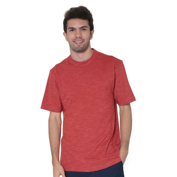AVA Athletica Men's Round Neck Performance Wear Space Dyed Soft Tee with Pocket; Coral; XL