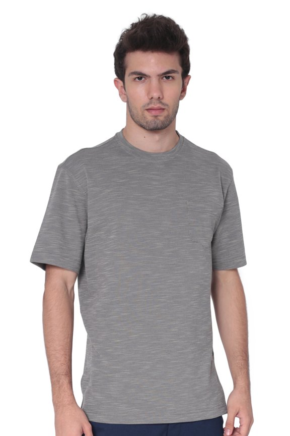 Men's Round Neck Performance Wear Space Dyed Soft Tee with Pocket; Grey; SM