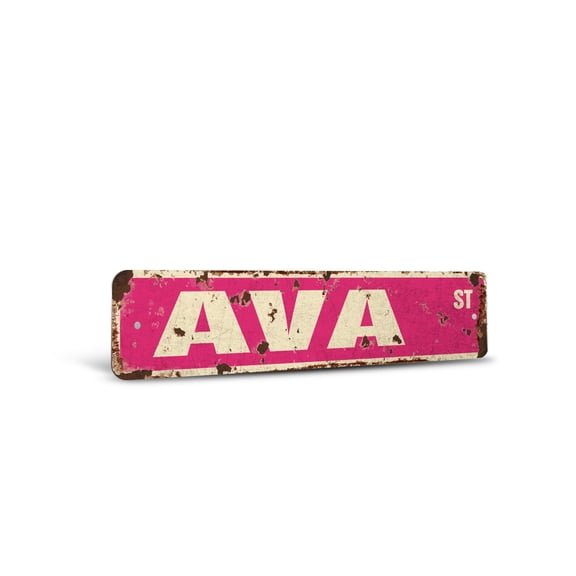 AVA Vintage Style Rustic Street Sign – Childrens Name Room Sign Retro Decorative Wall Sign for Home, Bar, Garage, or Outdoor Use | 4" X 18" Plastic Road Sign