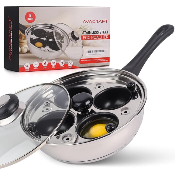 AVACRAFT Egg Poacher, Stainless Steel Egg Poaching Pan, Poached Eggs Cooker