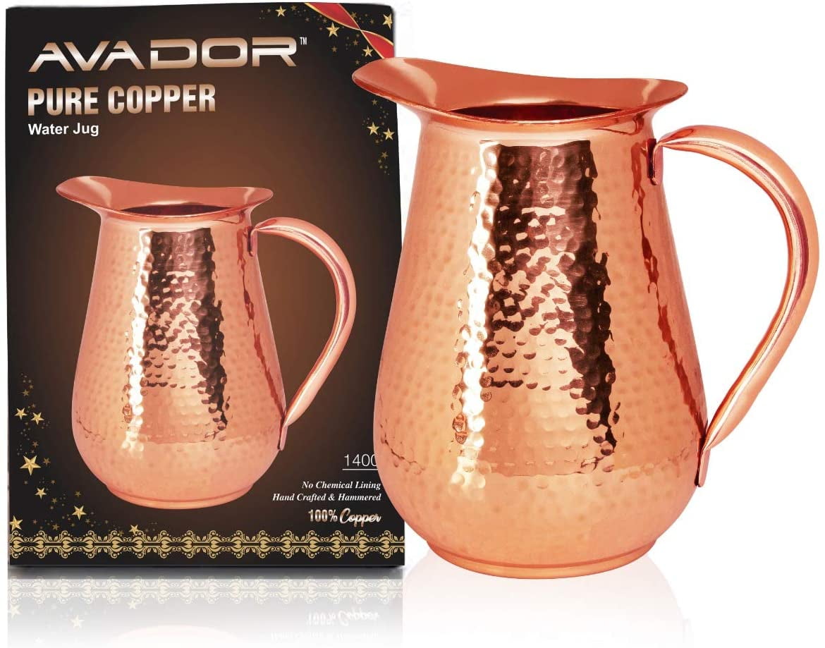AVADOR Handcrafted 100 Pure Copper Jug Pitcher Drinkware Hammered