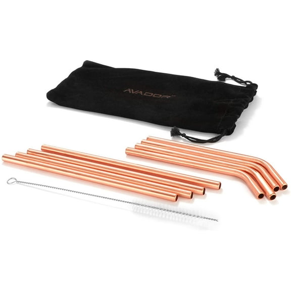 AVADOR Handcrafted Accessories Set of 8 100% Pure Copper Reusable Moscow Mule Straws for Home | Kitchen | Office | Environment Friendly with 2 Cleaning Brush