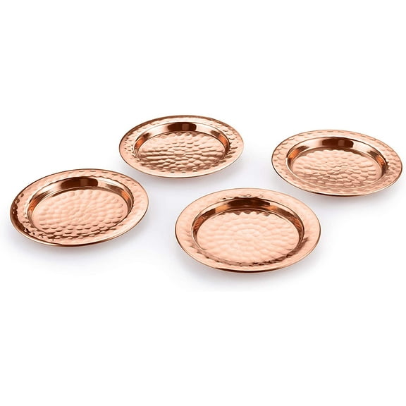 AVADOR Handcrafted Accessories Set of 4 100% Pure Copper Coasters with Hammered Finish for Home | Kitchen | Office | Wine | Moscow Mules and More