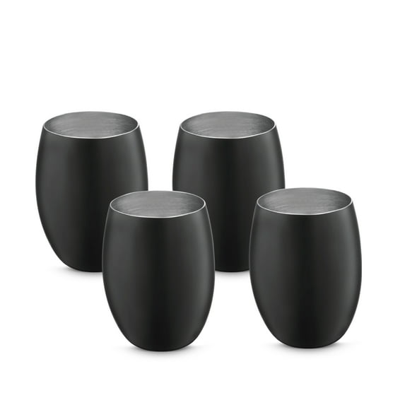 AVADOR Handcrafted Set of 4 Stainless Steel Shatterproof Glass Drinkware Tumbler Hammered Finish 16 Oz. each for Water | Wine | Moscow Mules | Stemless Wine Glass (Black Finish)