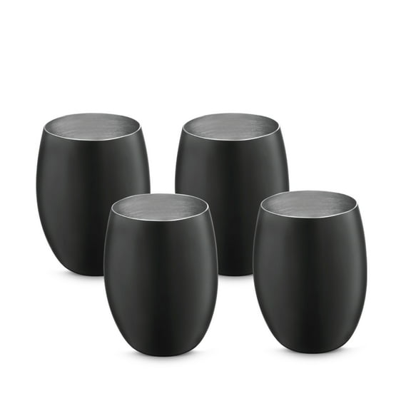 AVADOR Handcrafted Set of 4 Stainless Steel Shatterproof Glass Drinkware Tumbler Hammered Finish 16 Oz. each for Water | Wine | Moscow Mules | Stemless Wine Glass (Black Finish)