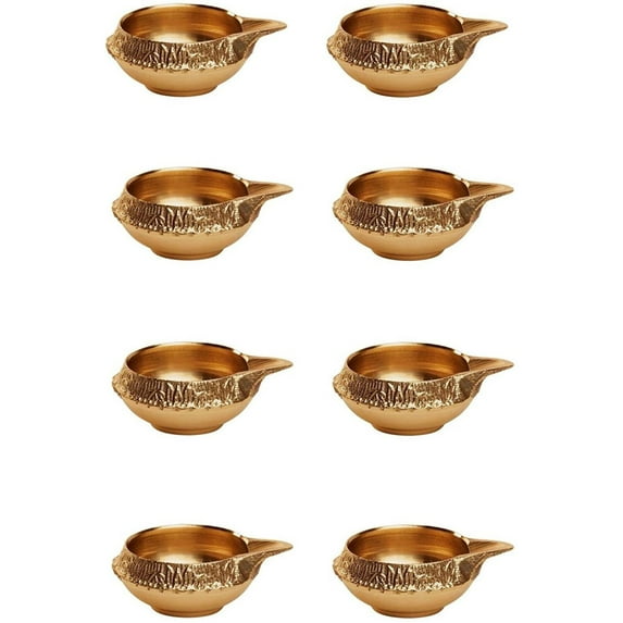 AVADOR KUBER BRASS Diya Pure Virgin Brass Diwali Puja Diya. Indian Pooja Oil Lamp Diya 2.5 inch 8 pcs