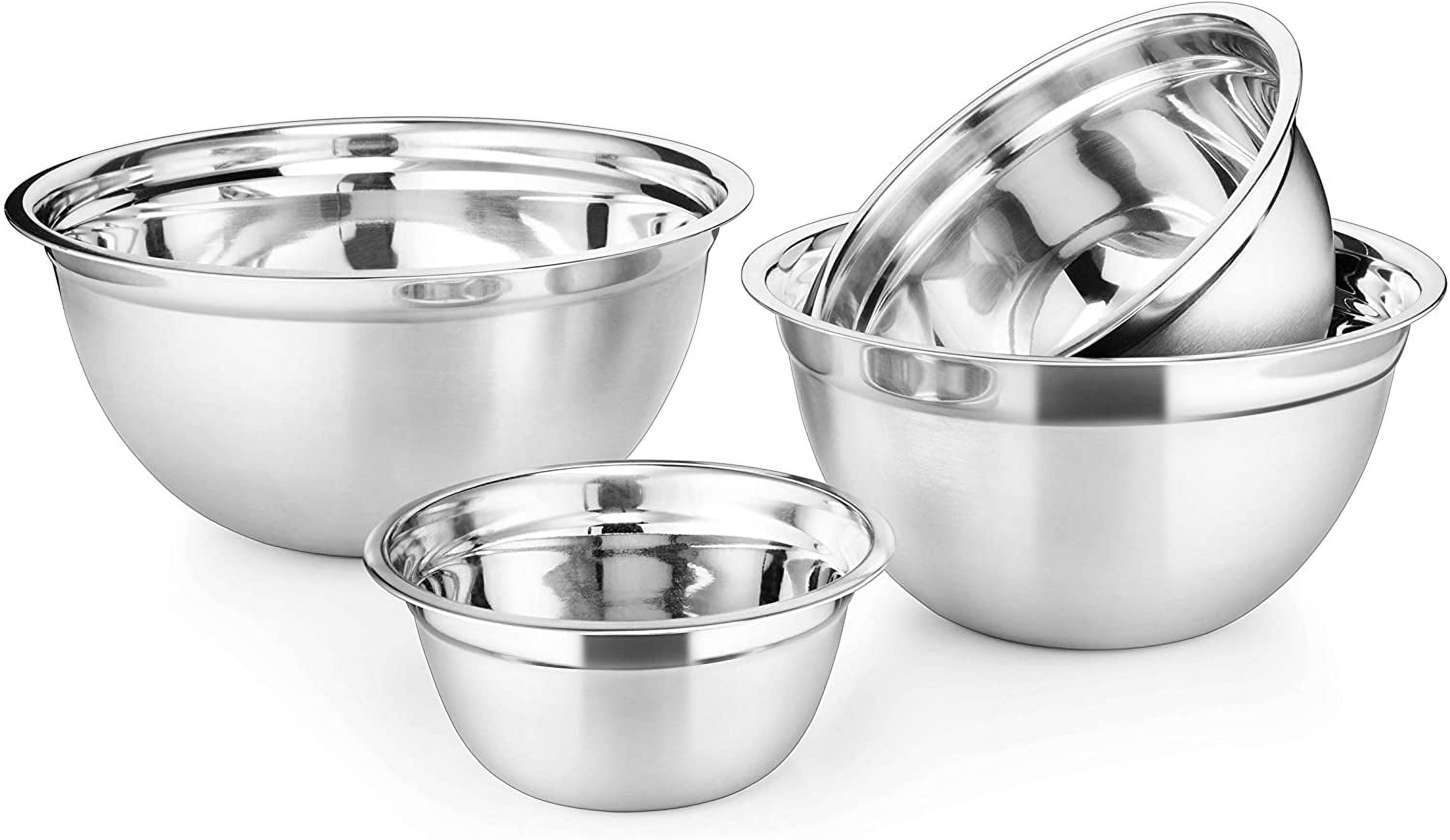 Deep Stainless Steel Mixing Bowl Set with Polished Finish, 4-Piece