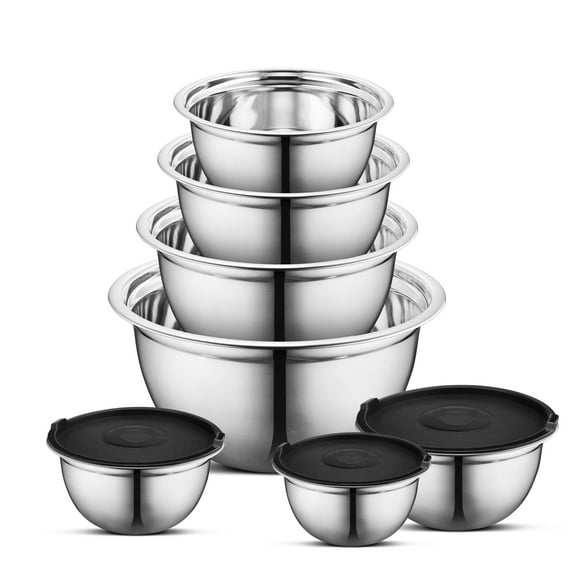 AVADOR Premium Stainless Steel Mixing Bowls, Set of 7 Brushed Stainless Steel Mixing Bowl Set, Easy To Clean, Space Saving, Great for Cooking, Baking, Prepping (7 pc mixing Bowl With Lids)