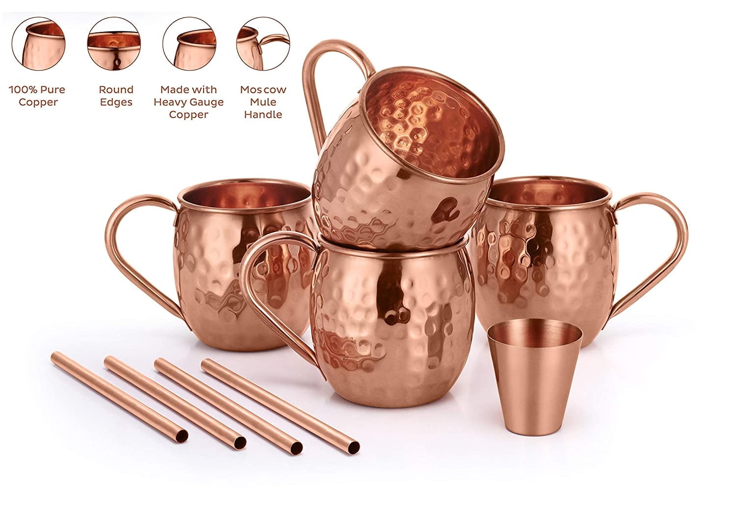 Handcrafted 16 Oz Pure Copper Hammered Moscow Mule Mugs Set