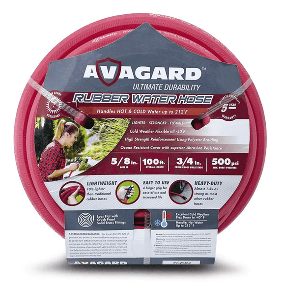 BluBird Avagard 5/8" Hot and Cold Water Lawn Garden Hose 500 PSI with 3/4 GHT Solid Brass Fitting - 100 Feet