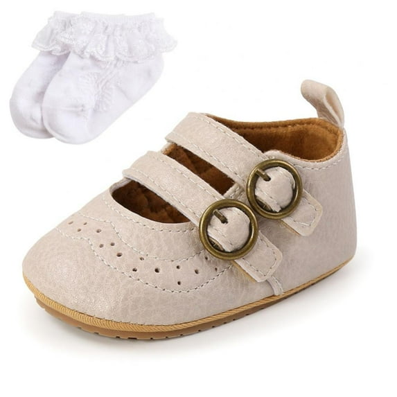 AVAIL Baby Girl Shoes PU Leather Sandals with Lace Sock - Hook Strap,Soft Soled Anti-slip Infant Boy Shoes