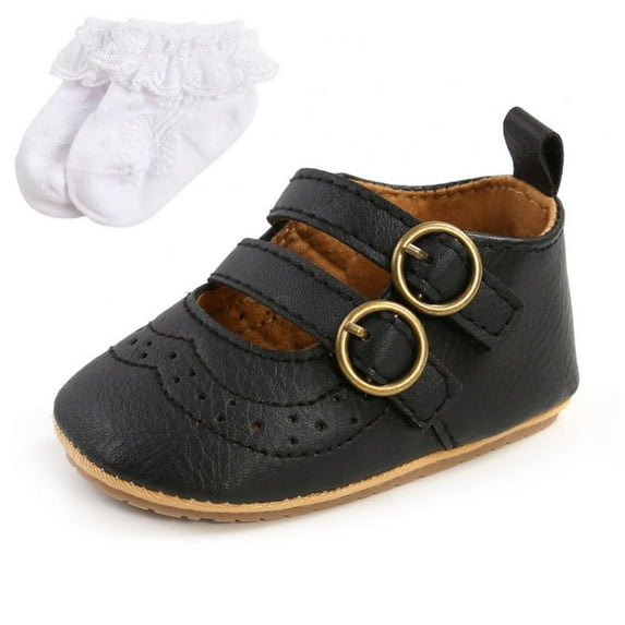AVAIL Baby Girl Shoes PU Leather Sandals with Lace Sock - Hook Strap,Soft Soled Anti-slip Infant Boy Shoes