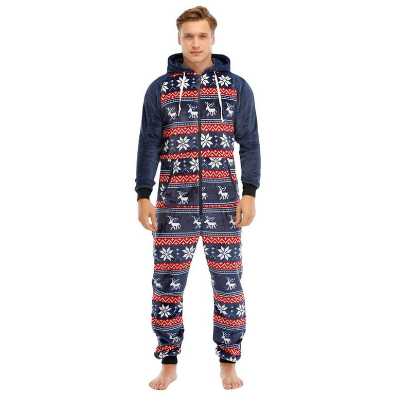 AVAIL Men s Warm Fleece One Piece Footed Pajamas Adult Onesie with Hood S 2XL Walmart