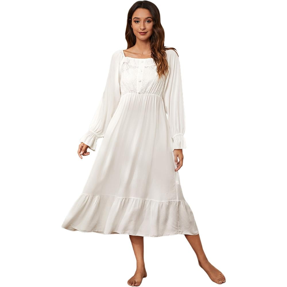 AVAIL Nightgowns for Women, Soft Cotton Warm Comfy Long-Sleeve Ladies Sleepwear Gown for Mom S ...