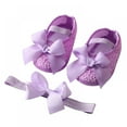 thumbnail image 1 of AVAIL Toddler Girls Bowknot Soft Non-Slip Princess Shoes, Baby Lace Crib Shoes with Headband Set, 1 of 6