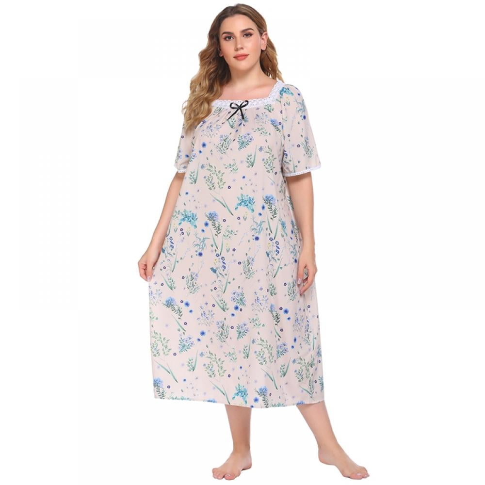 AVAIL Women s Printed Sleepwear Ruffle Neckline Lounge Dresses