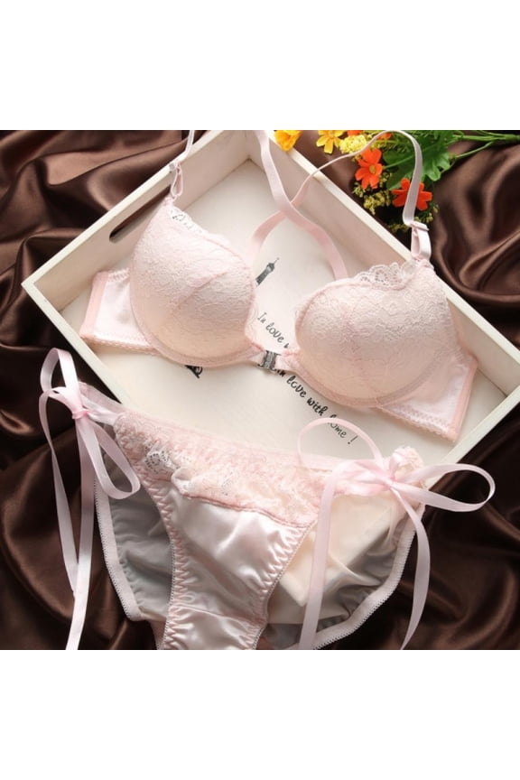 Women's Push Up Bra Set Lingerie Sexy Front Buckle Bra Front Closure U Shape 32-36B,Pink