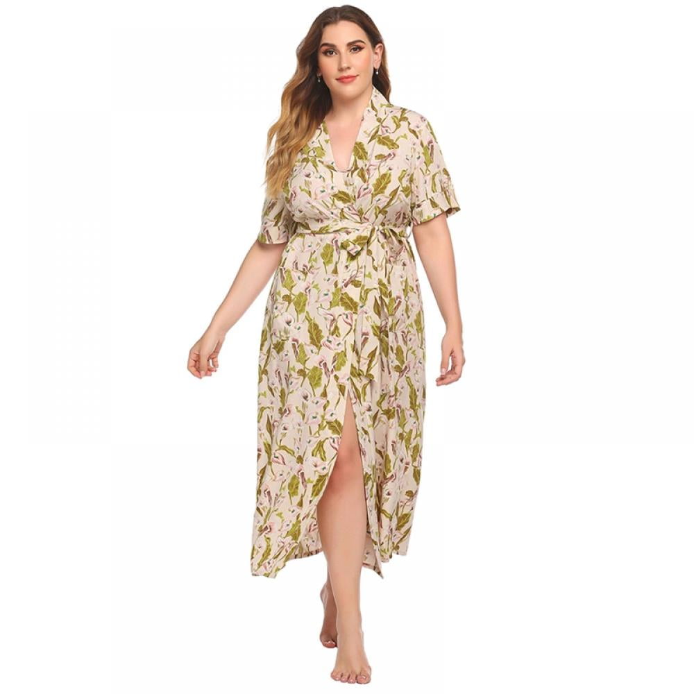 AVAIL Women's Soft Kimono Robe Long Watercolor Floral Plus Size
