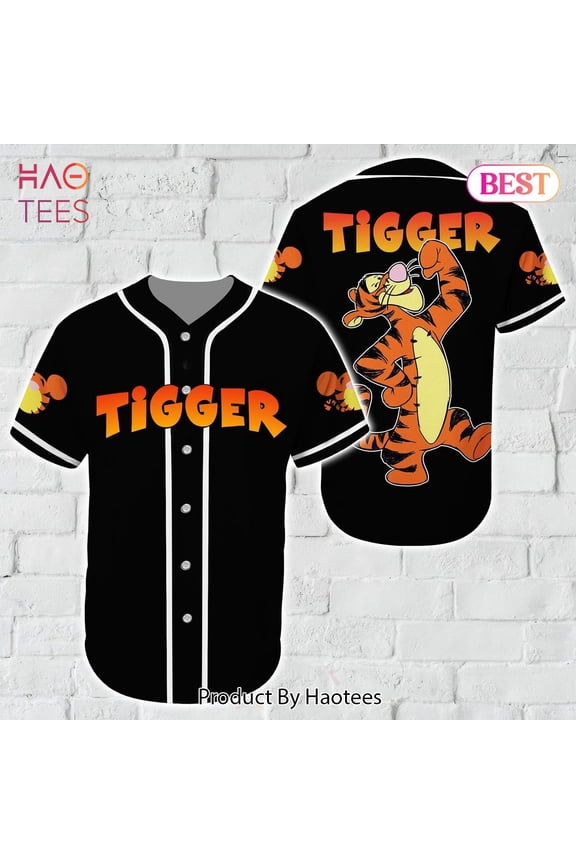 AVAILABLE Cartoon Character Tigger Color Baseball Tee Jersey Shirt Black All Over Printed
