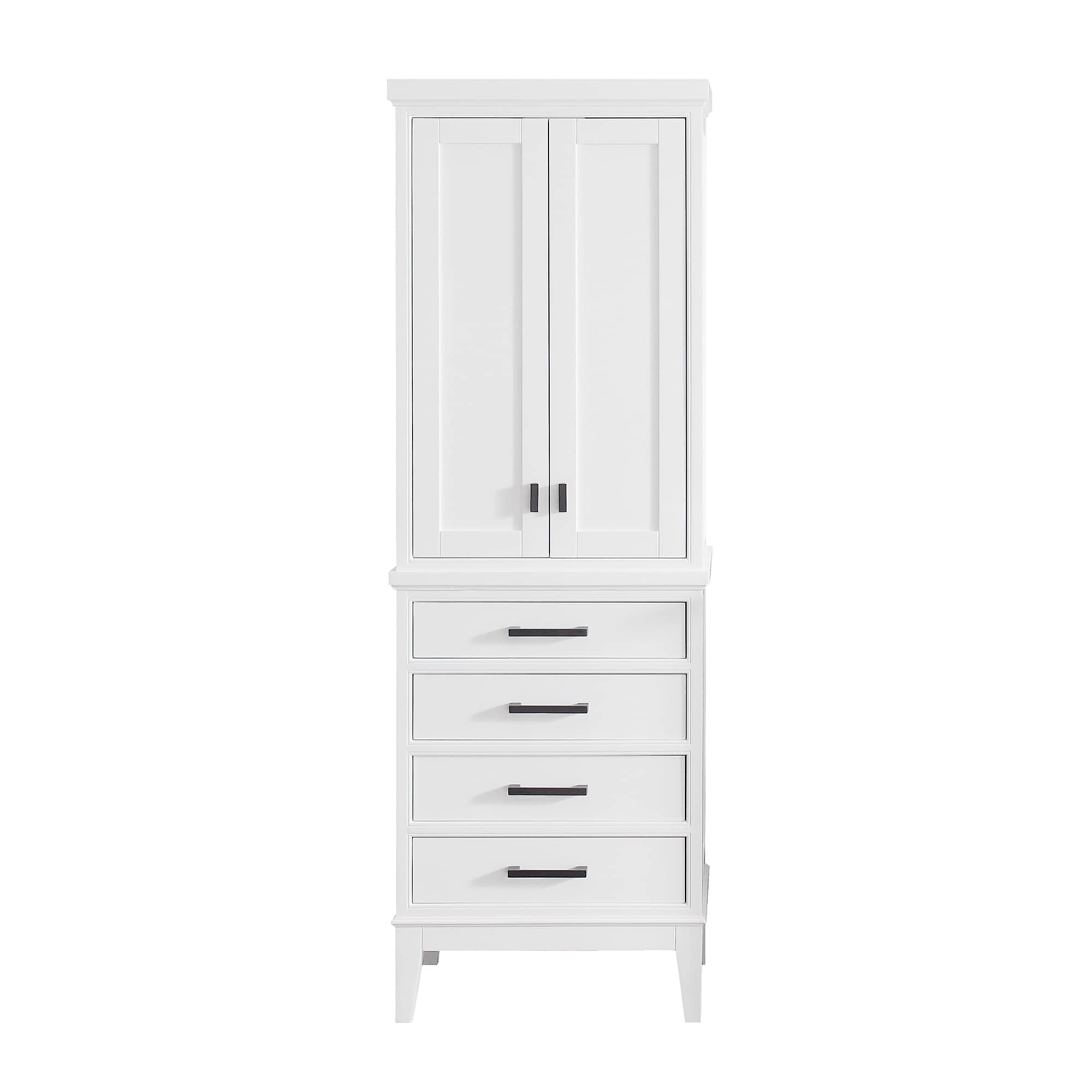 White Solid Wood Lockable Linen Tower Cabinet