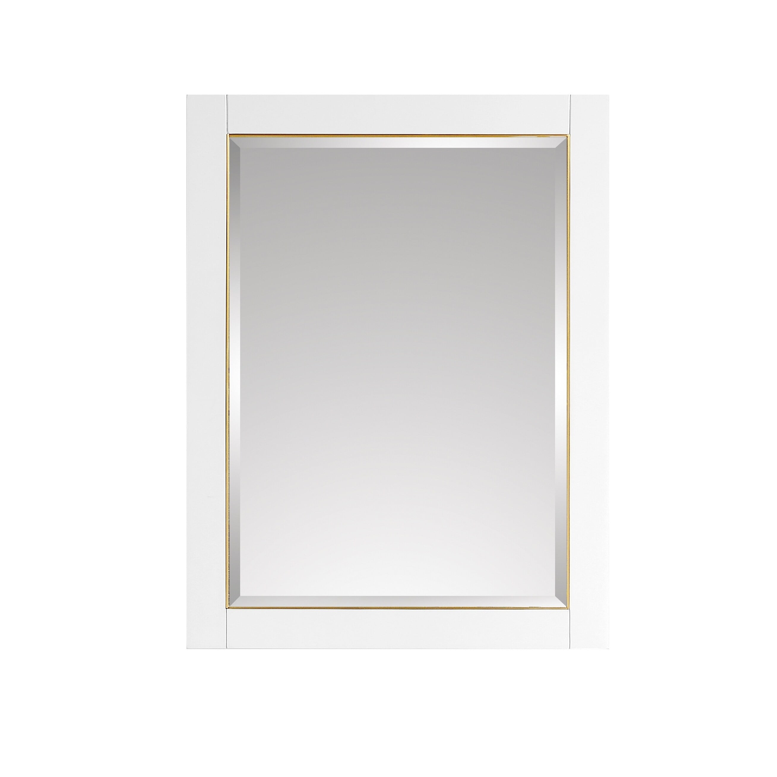 White Rectangular Wood Framed Mirror with Gold Trim