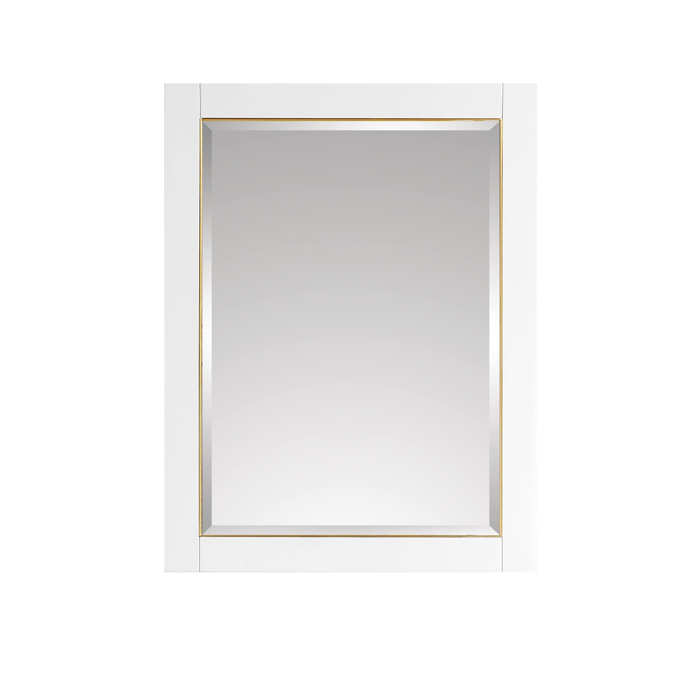 White Rectangular Wood Framed Mirror with Gold Trim