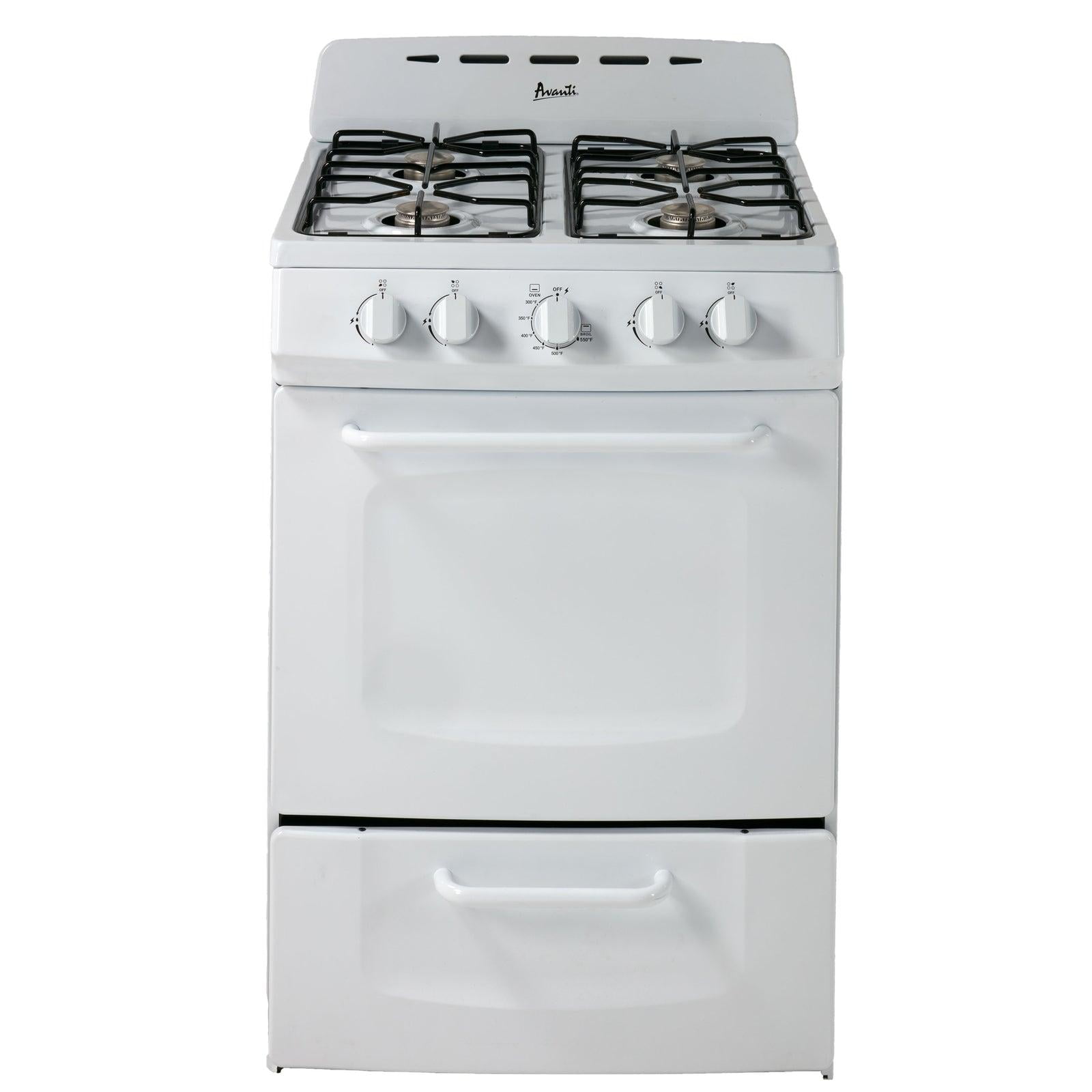 Avanti 24-Inch White Freestanding Gas Range with Stainless Steel Door