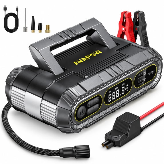 AVAPOW 2000A Car Jump Starter and Air Compressor, 8.0L Gas/6.0L Diesel ...