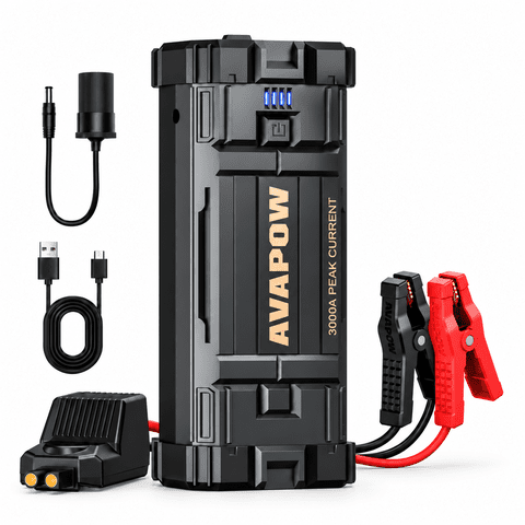 AVAPOW 3000A Car Jump Starter, 23800mAh Portable Battery Booster for 12V Vehicles, Jump Box for Up to 8.0L Gas and 8.0L Diesel Engines, with Smart Jumper Cables, LCD Display and LED Emergency Light