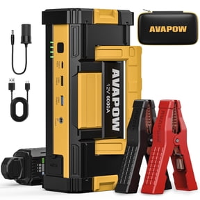 AVAPOW 6000A Car Battery Jump Starter, Portable Car Jump Starter with Dual USB Quick Charge and DC Output, 12V Jump Pack with Built-in LED Bright Light, Yellow