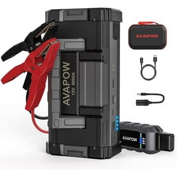 AVAPOW 6000A Car Battery Jump Starter(for All Gas or up to 12L Diesel) Powerful Car Jump Starter with Dual USB Quick Charge and DC Output,12V Jump Pack with Built-in LED Bright Light